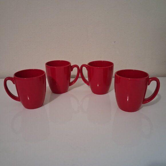 Corelle Coordinates Red Stoneware Coffee Mugs Cups Holds 12 oz. Set of 4, EUC - Picture 1 of 10
